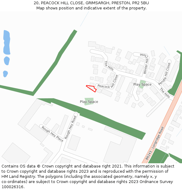 20, PEACOCK HILL CLOSE, GRIMSARGH, PRESTON, PR2 5BU: Location map and indicative extent of plot