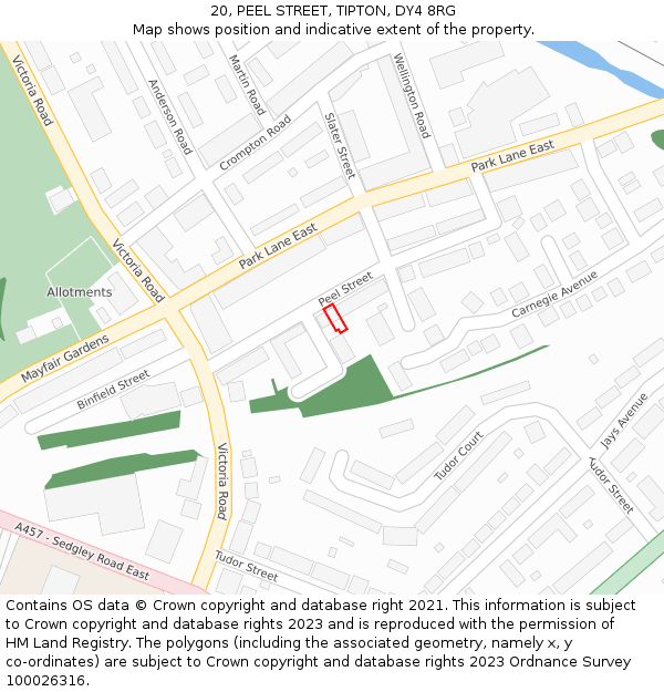 20, PEEL STREET, TIPTON, DY4 8RG: Location map and indicative extent of plot