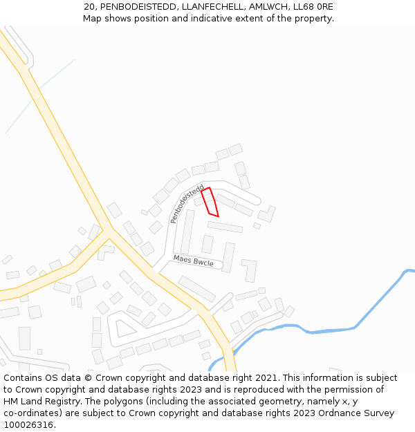 20, PENBODEISTEDD, LLANFECHELL, AMLWCH, LL68 0RE: Location map and indicative extent of plot