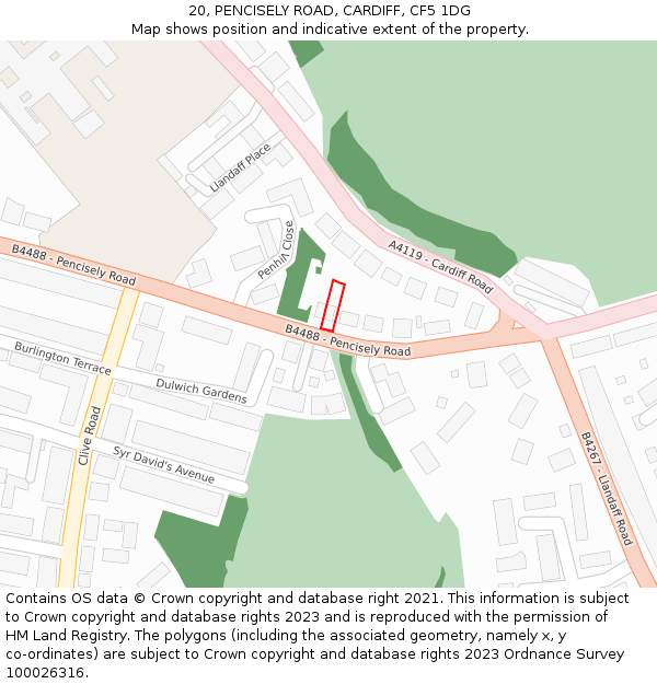20, PENCISELY ROAD, CARDIFF, CF5 1DG: Location map and indicative extent of plot