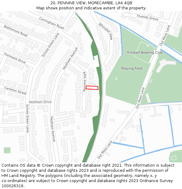 20, PENNINE VIEW, MORECAMBE, LA4 4QB: Location map and indicative extent of plot