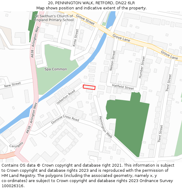 20, PENNINGTON WALK, RETFORD, DN22 6LR: Location map and indicative extent of plot