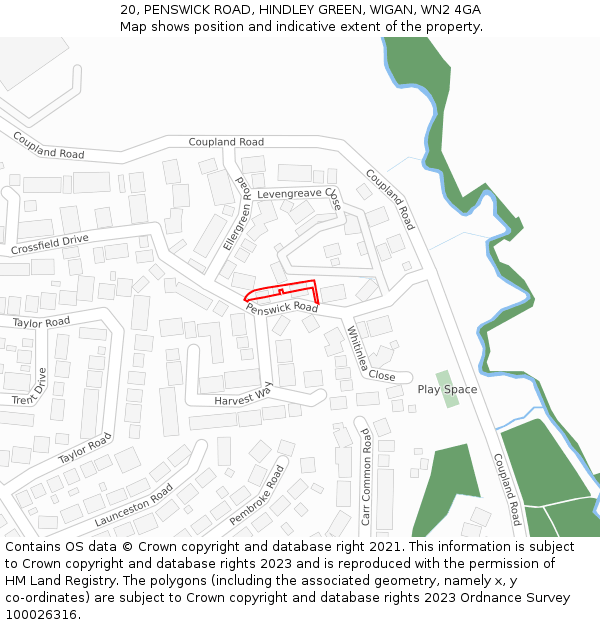 20, PENSWICK ROAD, HINDLEY GREEN, WIGAN, WN2 4GA: Location map and indicative extent of plot