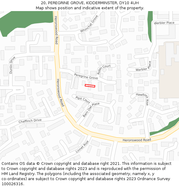 20, PEREGRINE GROVE, KIDDERMINSTER, DY10 4UH: Location map and indicative extent of plot