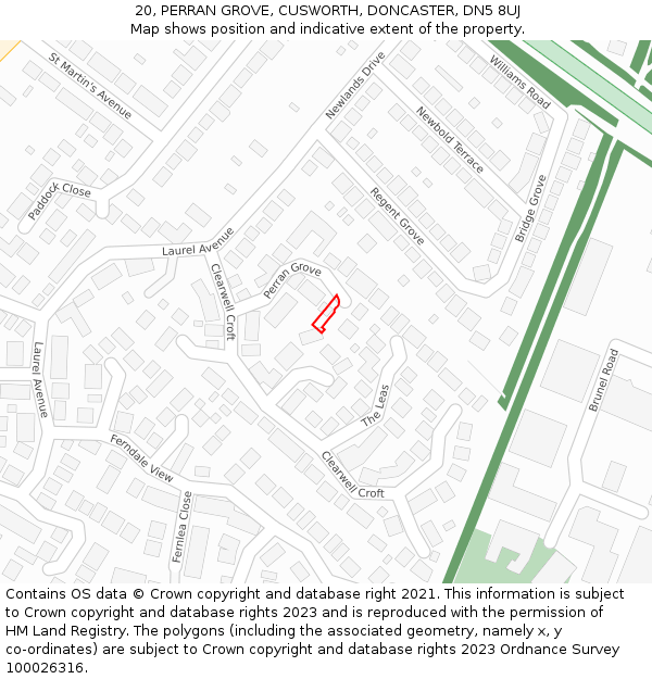 20, PERRAN GROVE, CUSWORTH, DONCASTER, DN5 8UJ: Location map and indicative extent of plot