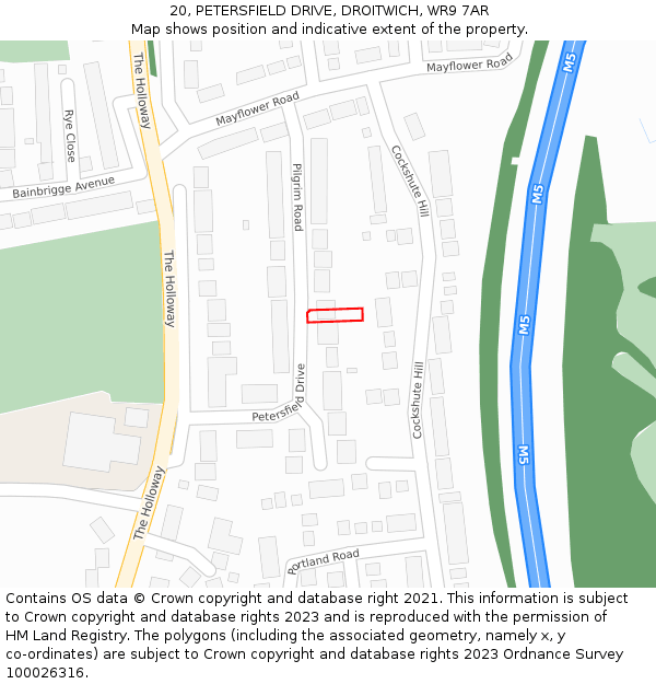 20, PETERSFIELD DRIVE, DROITWICH, WR9 7AR: Location map and indicative extent of plot