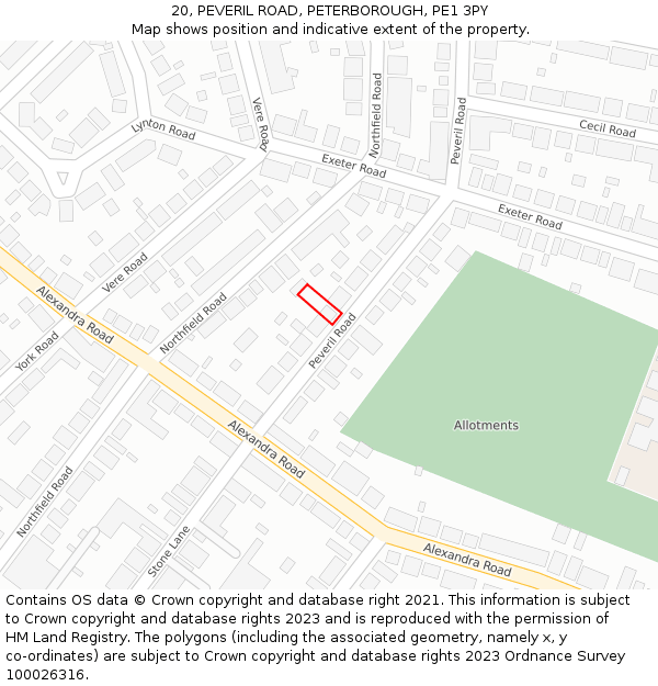 20, PEVERIL ROAD, PETERBOROUGH, PE1 3PY: Location map and indicative extent of plot