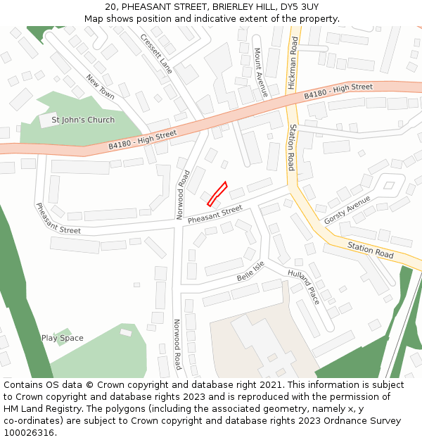 20, PHEASANT STREET, BRIERLEY HILL, DY5 3UY: Location map and indicative extent of plot