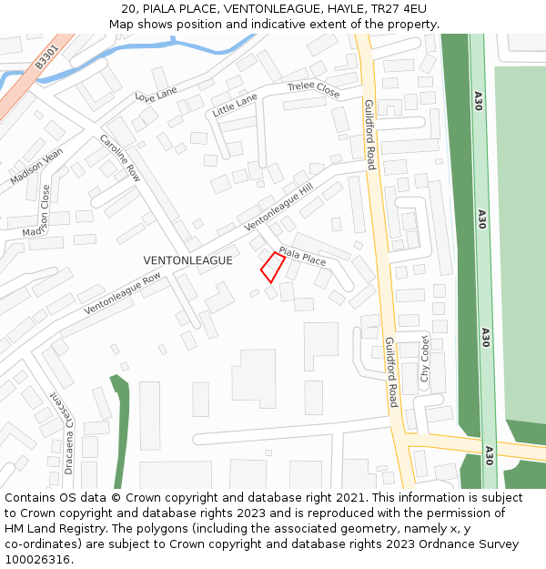 20, PIALA PLACE, VENTONLEAGUE, HAYLE, TR27 4EU: Location map and indicative extent of plot