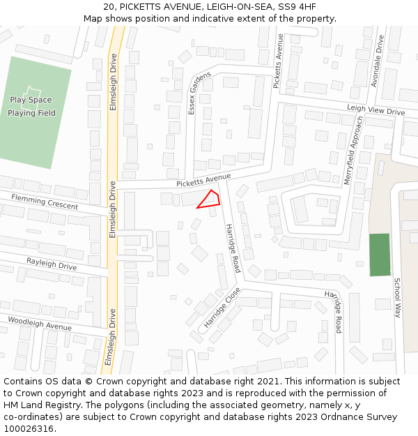 20, PICKETTS AVENUE, LEIGH-ON-SEA, SS9 4HF: Location map and indicative extent of plot