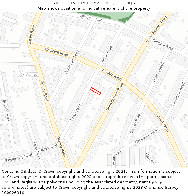 20, PICTON ROAD, RAMSGATE, CT11 9QA: Location map and indicative extent of plot