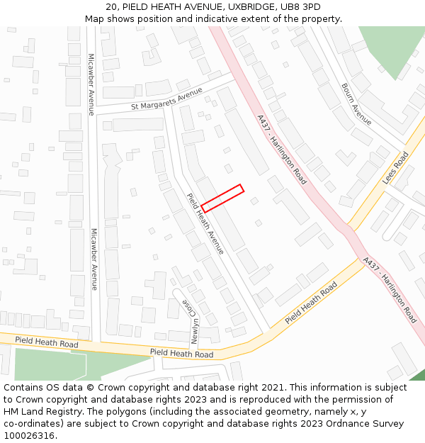 20, PIELD HEATH AVENUE, UXBRIDGE, UB8 3PD: Location map and indicative extent of plot