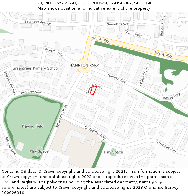 20, PILGRIMS MEAD, BISHOPDOWN, SALISBURY, SP1 3GX: Location map and indicative extent of plot