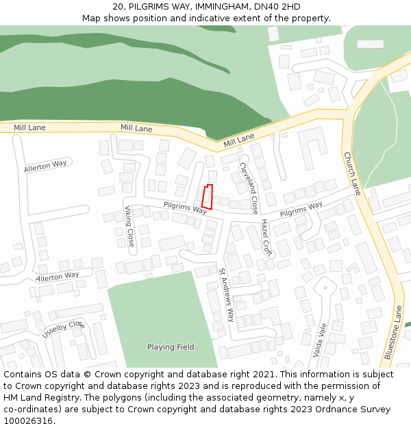 20, PILGRIMS WAY, IMMINGHAM, DN40 2HD: Location map and indicative extent of plot