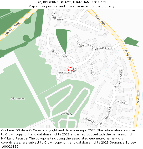 20, PIMPERNEL PLACE, THATCHAM, RG18 4EY: Location map and indicative extent of plot