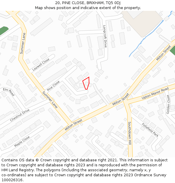 20, PINE CLOSE, BRIXHAM, TQ5 0DJ: Location map and indicative extent of plot