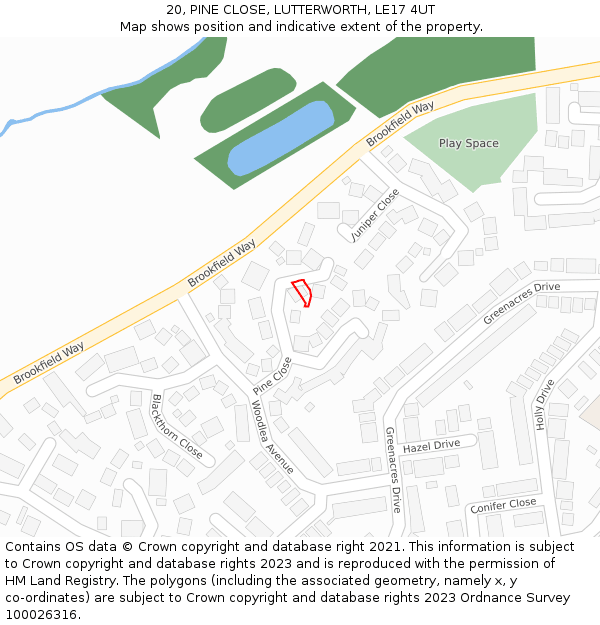 20, PINE CLOSE, LUTTERWORTH, LE17 4UT: Location map and indicative extent of plot
