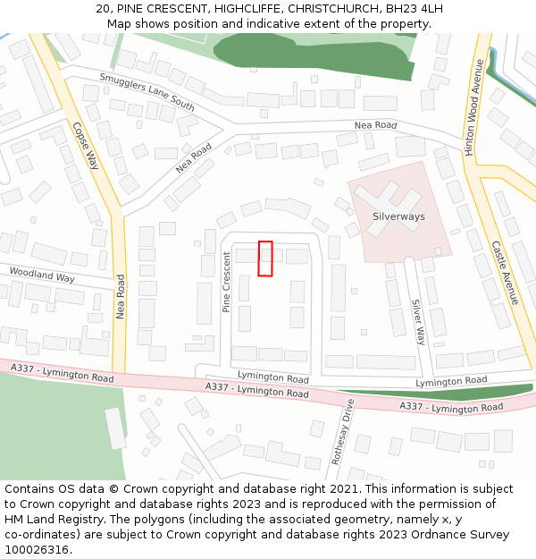 20, PINE CRESCENT, HIGHCLIFFE, CHRISTCHURCH, BH23 4LH: Location map and indicative extent of plot