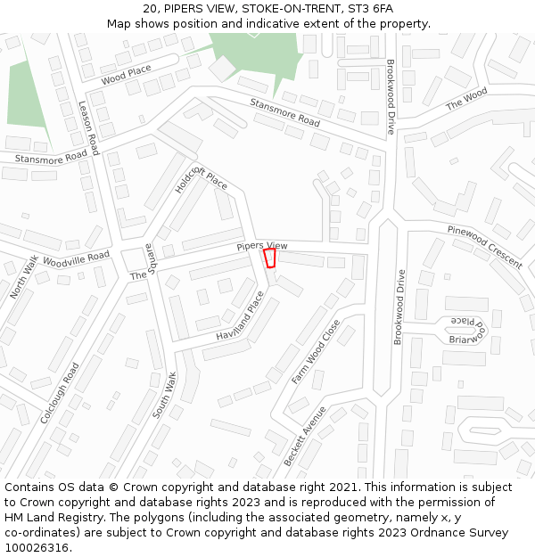 20, PIPERS VIEW, STOKE-ON-TRENT, ST3 6FA: Location map and indicative extent of plot