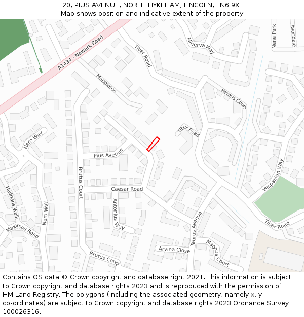 20, PIUS AVENUE, NORTH HYKEHAM, LINCOLN, LN6 9XT: Location map and indicative extent of plot