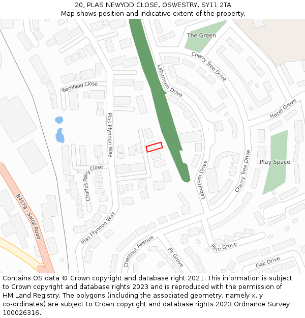 20, PLAS NEWYDD CLOSE, OSWESTRY, SY11 2TA: Location map and indicative extent of plot