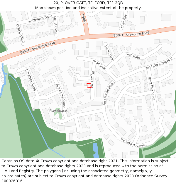 20, PLOVER GATE, TELFORD, TF1 3QD: Location map and indicative extent of plot