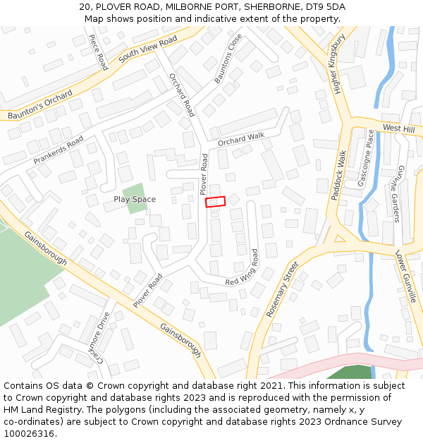 20, PLOVER ROAD, MILBORNE PORT, SHERBORNE, DT9 5DA: Location map and indicative extent of plot