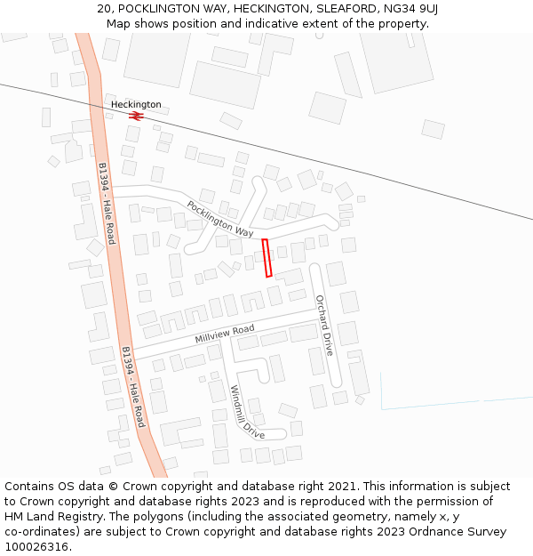 20, POCKLINGTON WAY, HECKINGTON, SLEAFORD, NG34 9UJ: Location map and indicative extent of plot