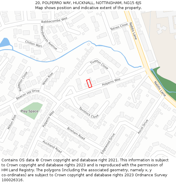 20, POLPERRO WAY, HUCKNALL, NOTTINGHAM, NG15 6JS: Location map and indicative extent of plot