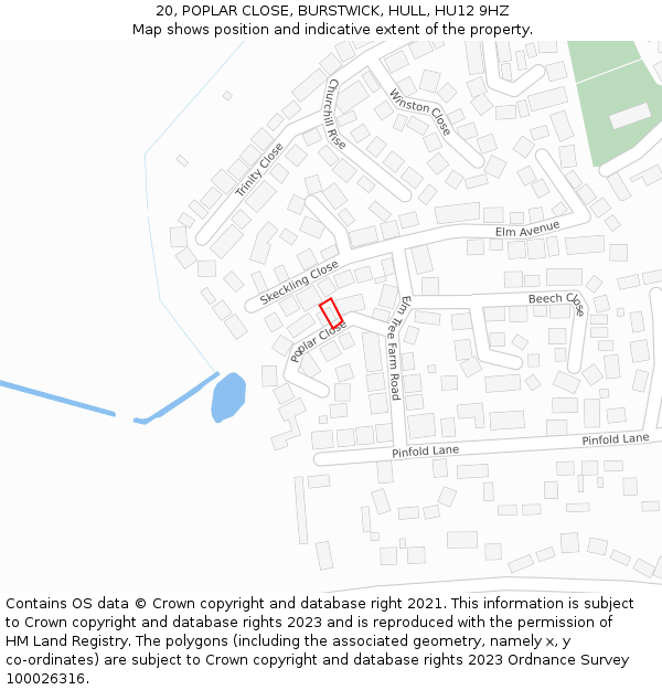 20, POPLAR CLOSE, BURSTWICK, HULL, HU12 9HZ: Location map and indicative extent of plot