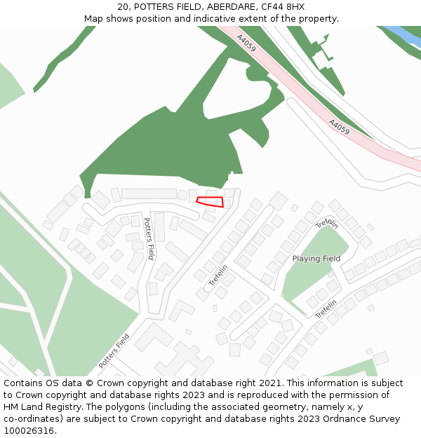 20, POTTERS FIELD, ABERDARE, CF44 8HX: Location map and indicative extent of plot