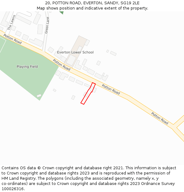 20, POTTON ROAD, EVERTON, SANDY, SG19 2LE: Location map and indicative extent of plot