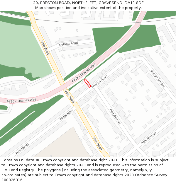 20, PRESTON ROAD, NORTHFLEET, GRAVESEND, DA11 8DE: Location map and indicative extent of plot