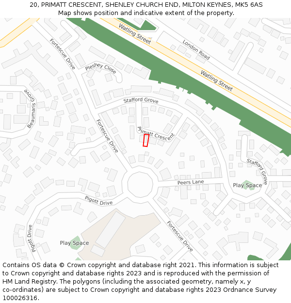 20, PRIMATT CRESCENT, SHENLEY CHURCH END, MILTON KEYNES, MK5 6AS: Location map and indicative extent of plot