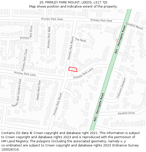 20, PRIMLEY PARK MOUNT, LEEDS, LS17 7JS: Location map and indicative extent of plot