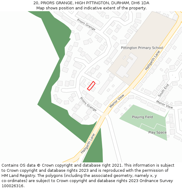 20, PRIORS GRANGE, HIGH PITTINGTON, DURHAM, DH6 1DA: Location map and indicative extent of plot