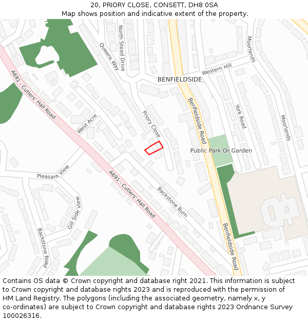 20, PRIORY CLOSE, CONSETT, DH8 0SA: Location map and indicative extent of plot