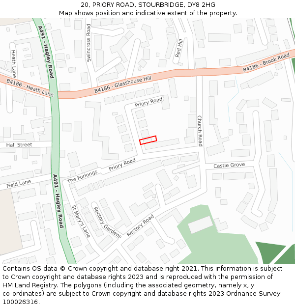 20, PRIORY ROAD, STOURBRIDGE, DY8 2HG: Location map and indicative extent of plot