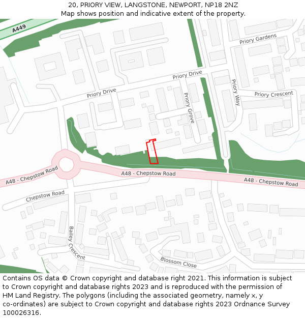 20, PRIORY VIEW, LANGSTONE, NEWPORT, NP18 2NZ: Location map and indicative extent of plot