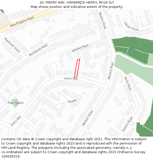 20, PRIORY WAY, HAYWARDS HEATH, RH16 3LT: Location map and indicative extent of plot