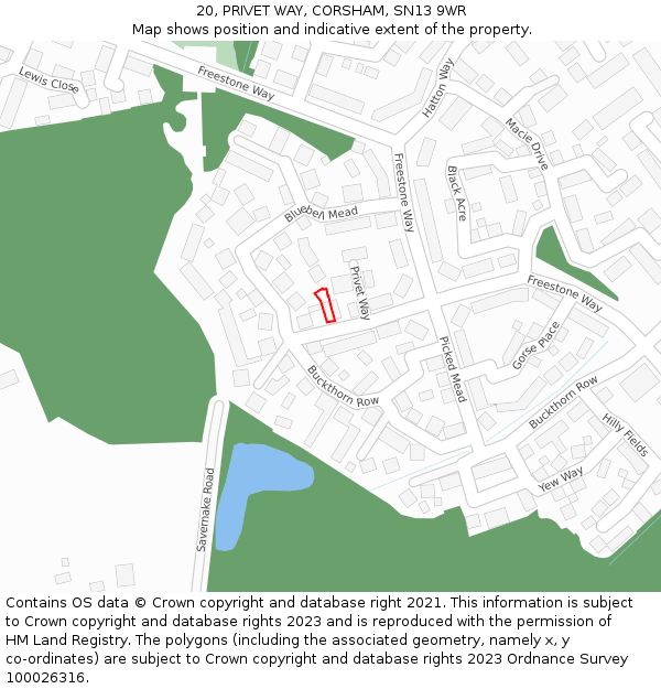 20, PRIVET WAY, CORSHAM, SN13 9WR: Location map and indicative extent of plot