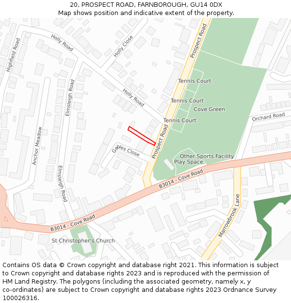 20, PROSPECT ROAD, FARNBOROUGH, GU14 0DX: Location map and indicative extent of plot