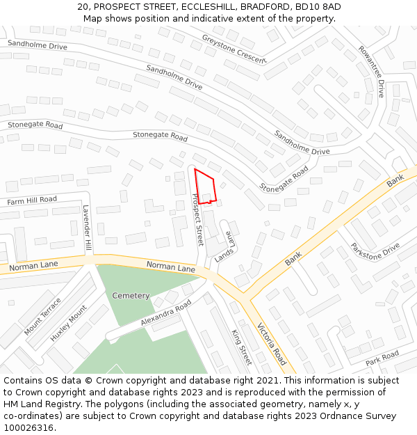 20, PROSPECT STREET, ECCLESHILL, BRADFORD, BD10 8AD: Location map and indicative extent of plot