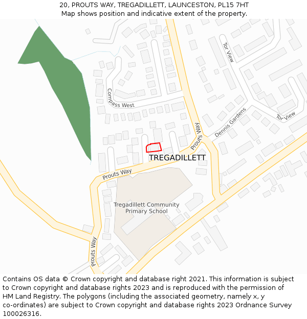 20, PROUTS WAY, TREGADILLETT, LAUNCESTON, PL15 7HT: Location map and indicative extent of plot