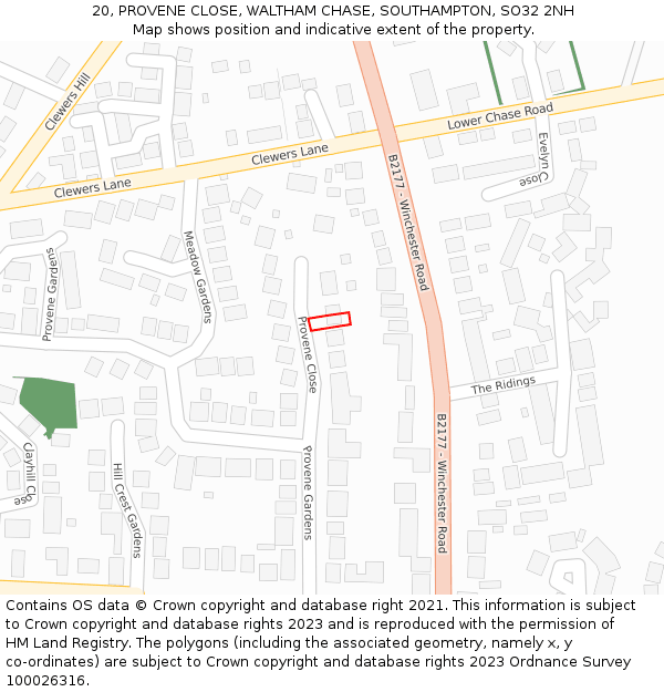 20, PROVENE CLOSE, WALTHAM CHASE, SOUTHAMPTON, SO32 2NH: Location map and indicative extent of plot