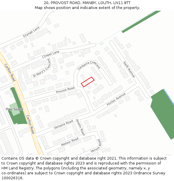 20, PROVOST ROAD, MANBY, LOUTH, LN11 8TT: Location map and indicative extent of plot