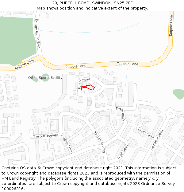 20, PURCELL ROAD, SWINDON, SN25 2PF: Location map and indicative extent of plot