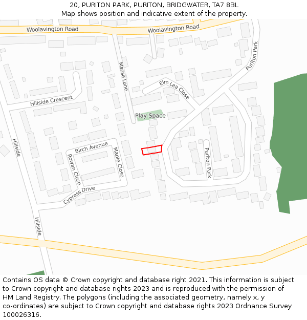 20, PURITON PARK, PURITON, BRIDGWATER, TA7 8BL: Location map and indicative extent of plot