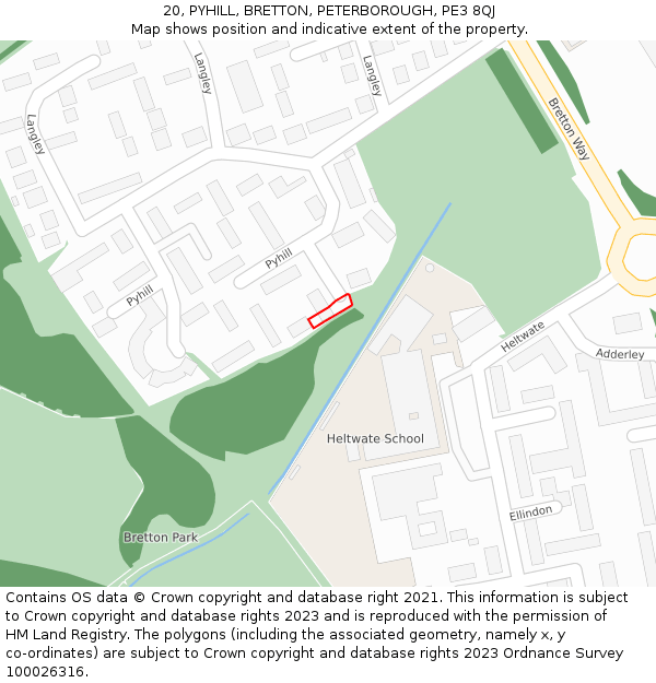 20, PYHILL, BRETTON, PETERBOROUGH, PE3 8QJ: Location map and indicative extent of plot
