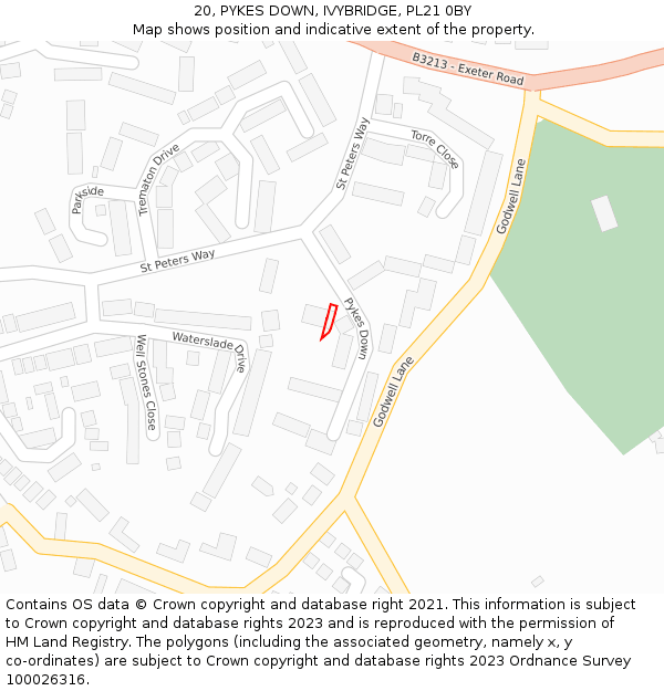 20, PYKES DOWN, IVYBRIDGE, PL21 0BY: Location map and indicative extent of plot